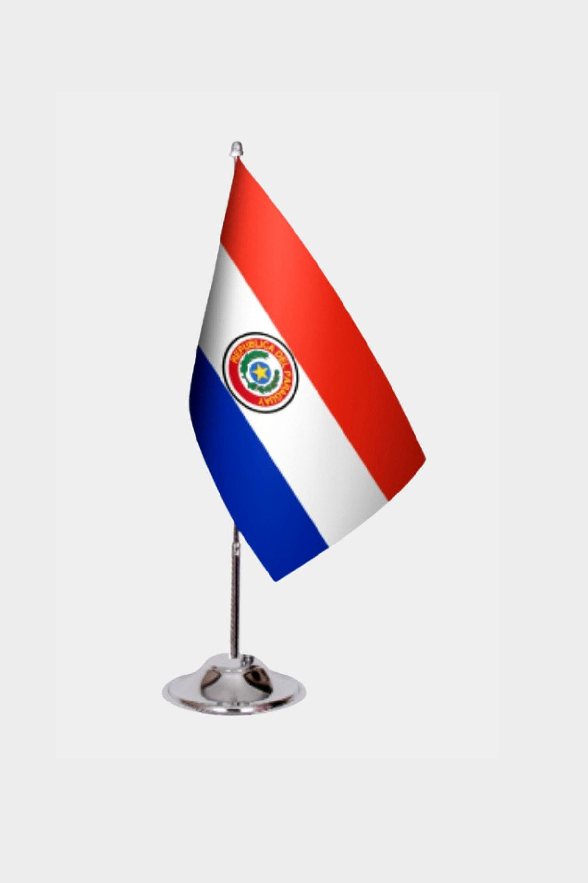 Paraguay Desk Flag - Premium Double-Layer Satin with Chrome L-Shaped Stand | Professional Quality Country Desk Flag for Government Offices and Institutions