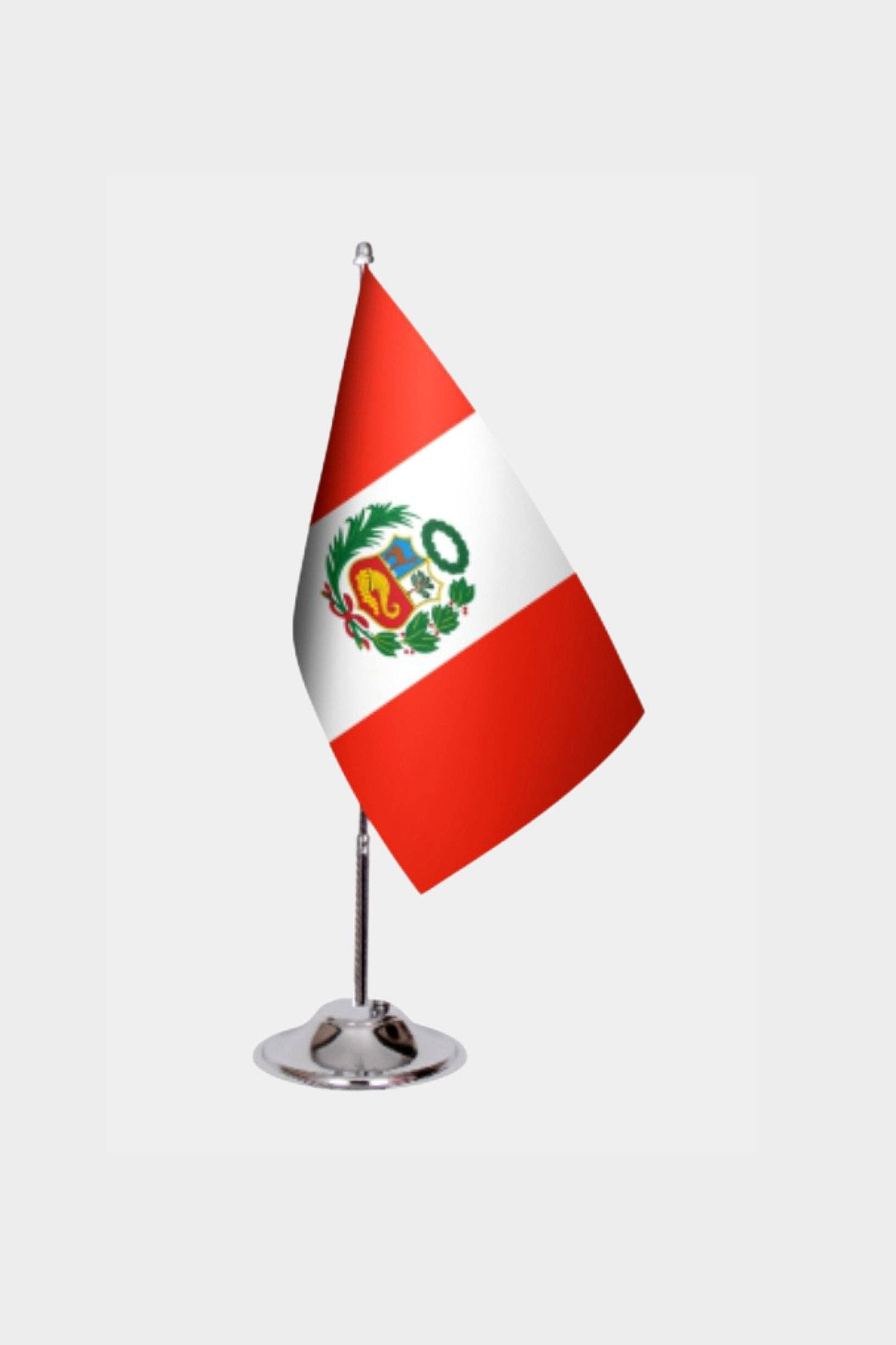 Peru Desk Flag - Premium Double-Layer Satin with Chrome L-Shaped Stand | Professional Quality Country Desk Flag for Government Offices and Institutions