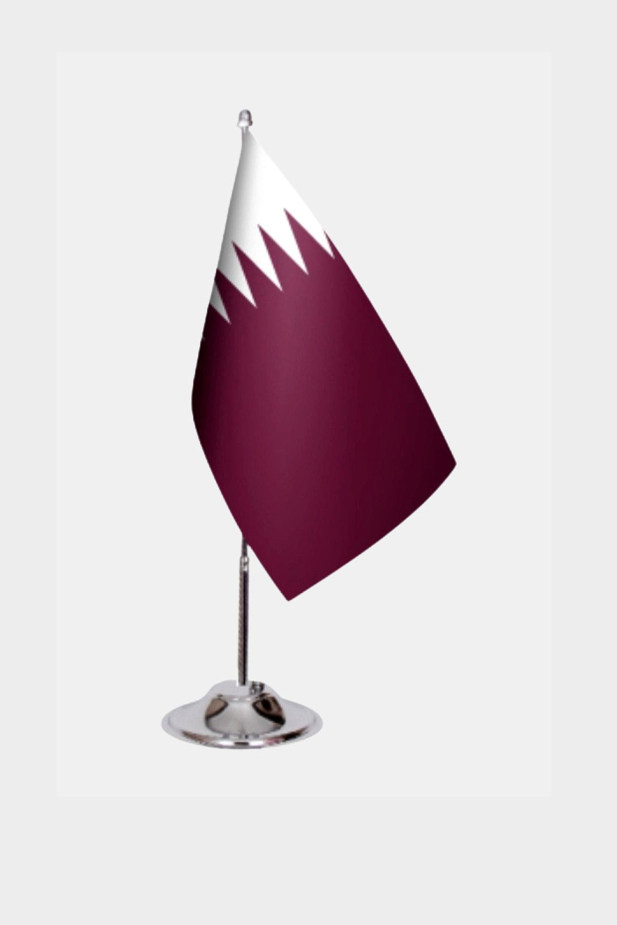 Qatar Desk Flag - Premium Double-Layer Satin with Chrome L-Shaped Stand | Professional Quality Country Desk Flag for Government Offices and Institutions