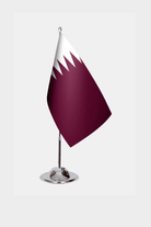 Qatar Desk Flag - Premium Double-Layer Satin with Chrome L-Shaped Stand | Professional Quality Country Desk Flag for Government Offices and Institutions
