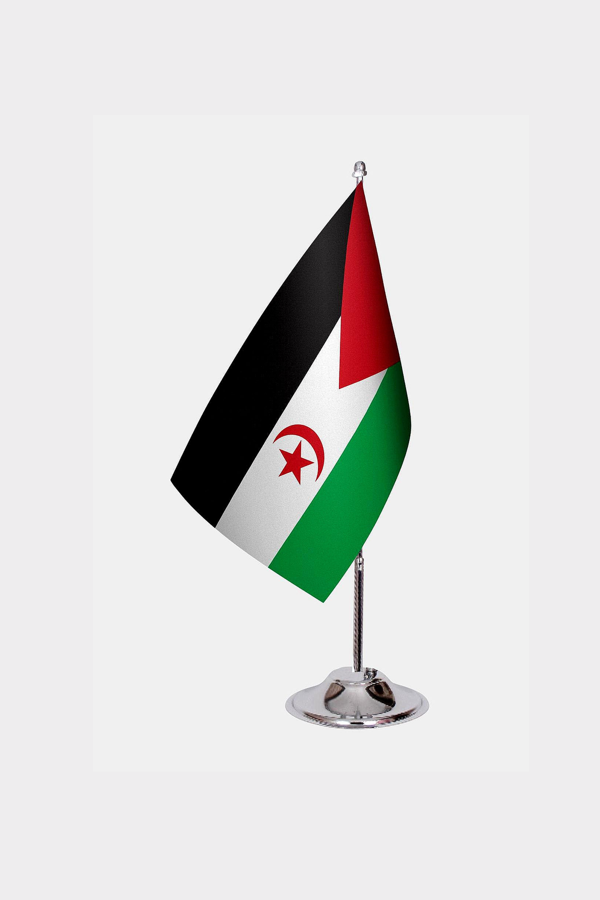 Sahrawi Arab Democratic Republic Desk Flag - Premium Double-Layer Satin with Chrome L-Shaped Stand | Professional Quality Country Desk Flag for Government Offices and Institutions