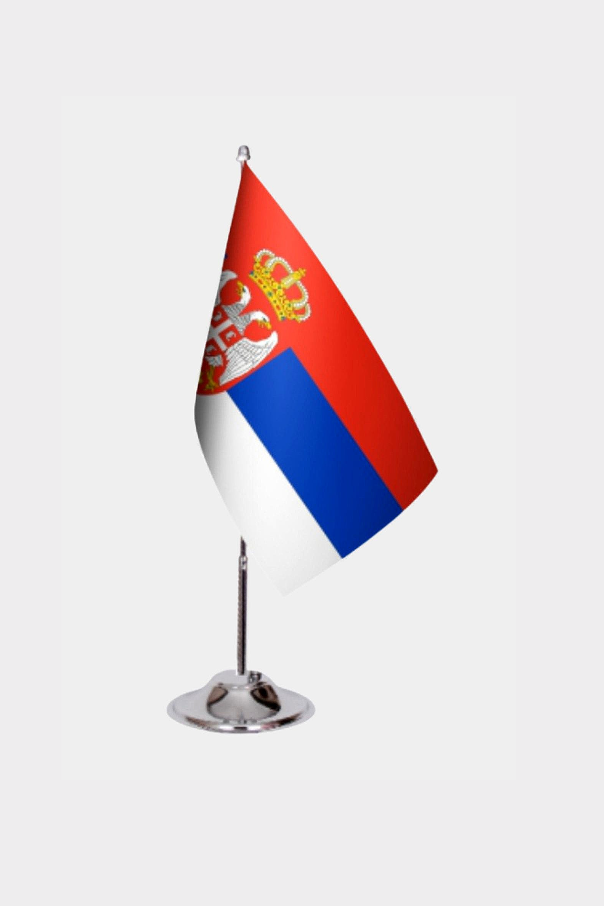 Serbia Desk Flag - Premium Double-Layer Satin with Chrome L-Shaped Stand | Professional Quality Country Desk Flag for Government Offices and Institutions