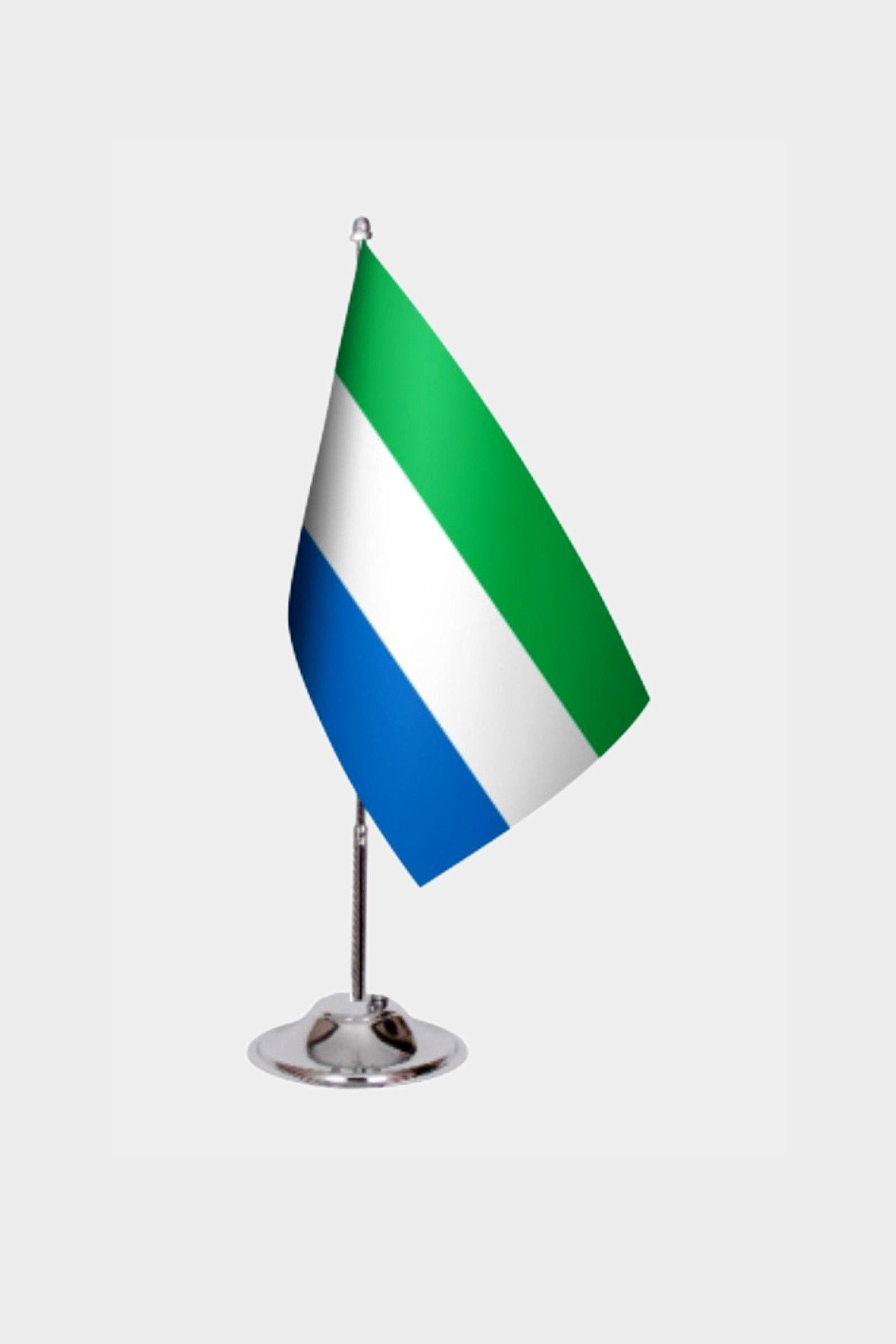 Sierra Leone Desk Flag - Premium Double-Layer Satin with Chrome L-Shaped Stand | Professional Quality Country Desk Flag for Government Offices and Institutions