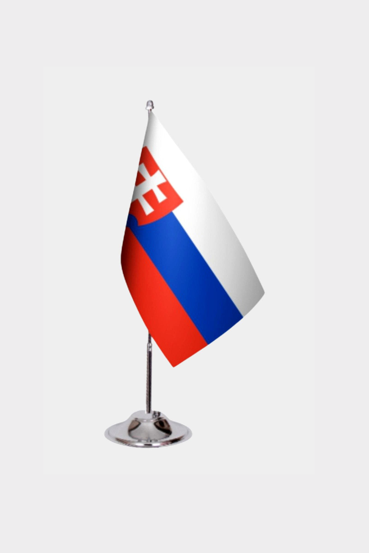 Slovakia Desk Flag - Premium Double-Layer Satin with Chrome L-Shaped Stand | Professional Quality Country Desk Flag for Government Offices and Institutions
