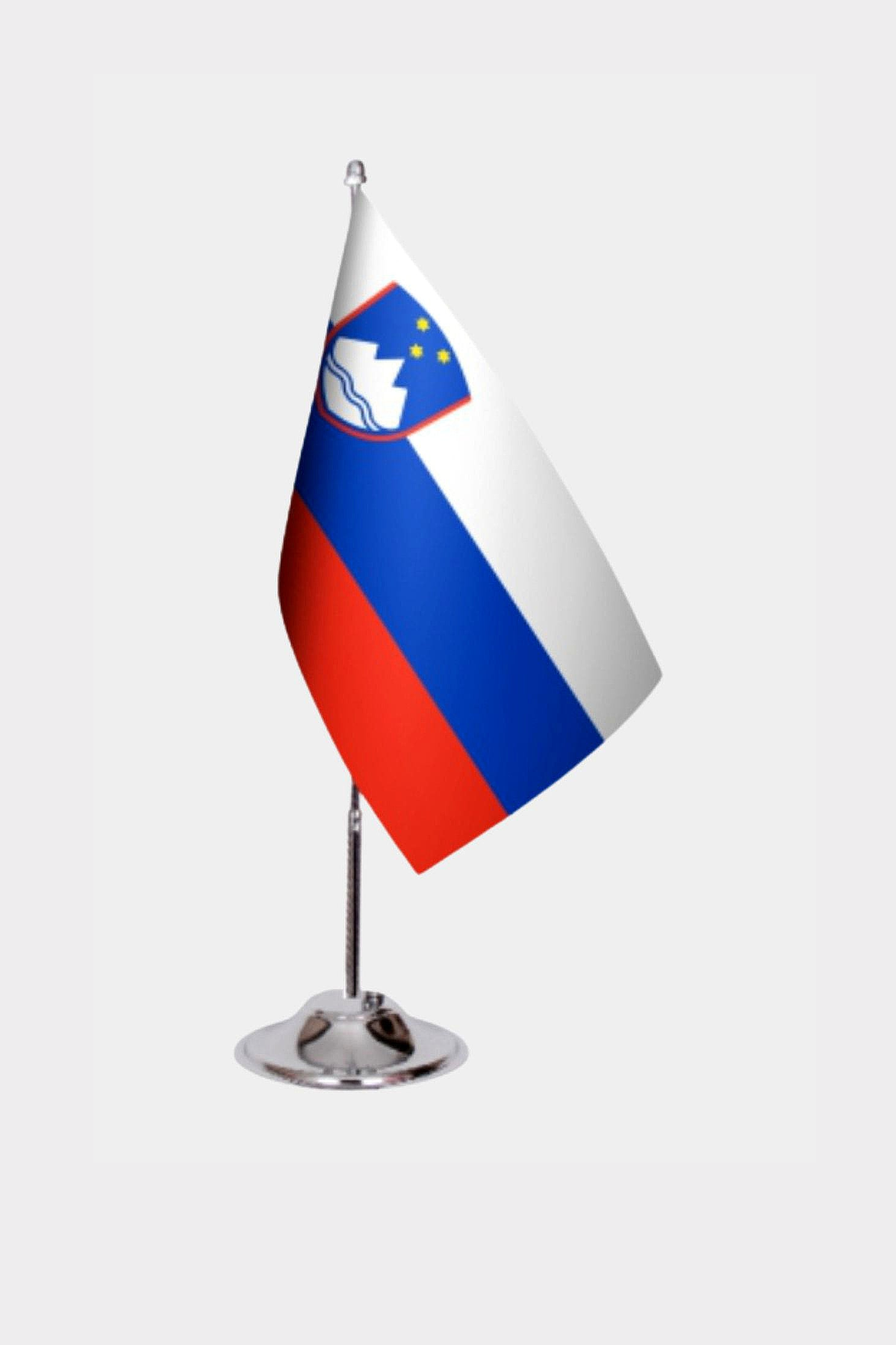 Slovenia Desk Flag - Premium Double-Layer Satin with Chrome L-Shaped Stand | Professional Quality Country Desk Flag for Government Offices and Institutions