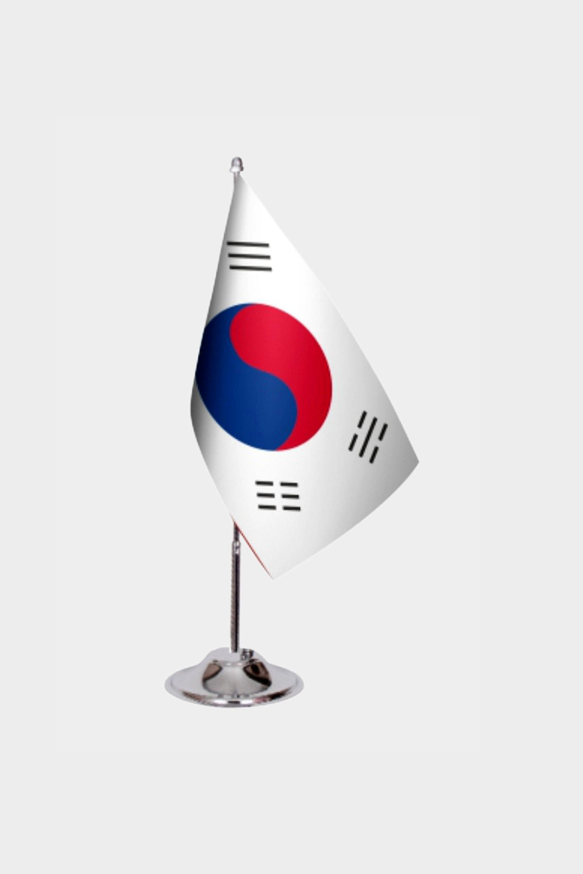 South Korea Desk Flag - Premium Double-Layer Satin with Chrome L-Shaped Stand | Professional Quality Country Desk Flag for Government Offices and Institutions