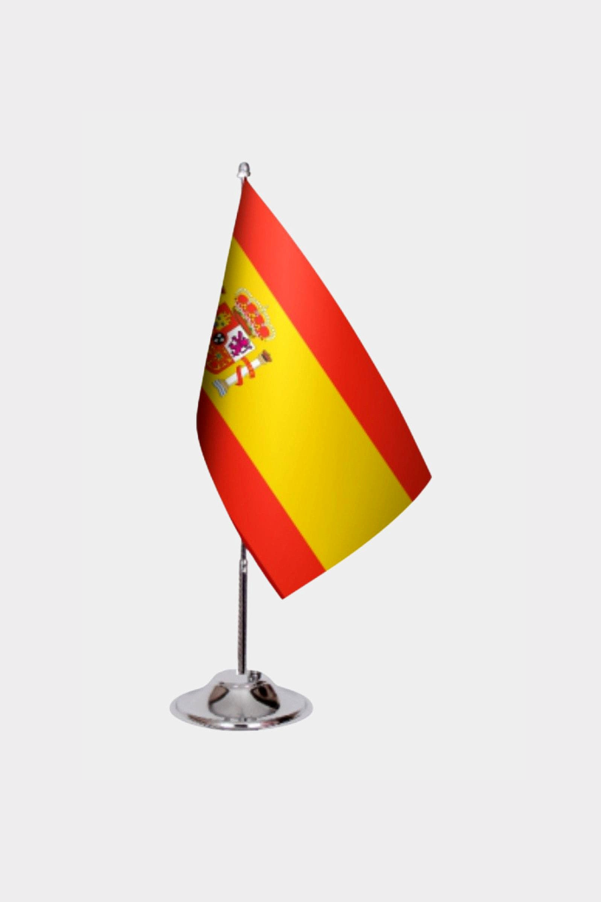 Spain Desk Flag - Premium Double-Layer Satin with Chrome L-Shaped Stand | Professional Quality Country Desk Flag for Government Offices and Institutions