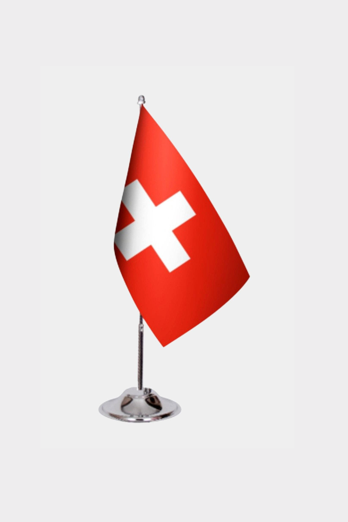 Switzerland Desk Flag - Premium Double-Layer Satin with Chrome L-Shaped Stand | Professional Quality Country Desk Flag for Government Offices and Institutions