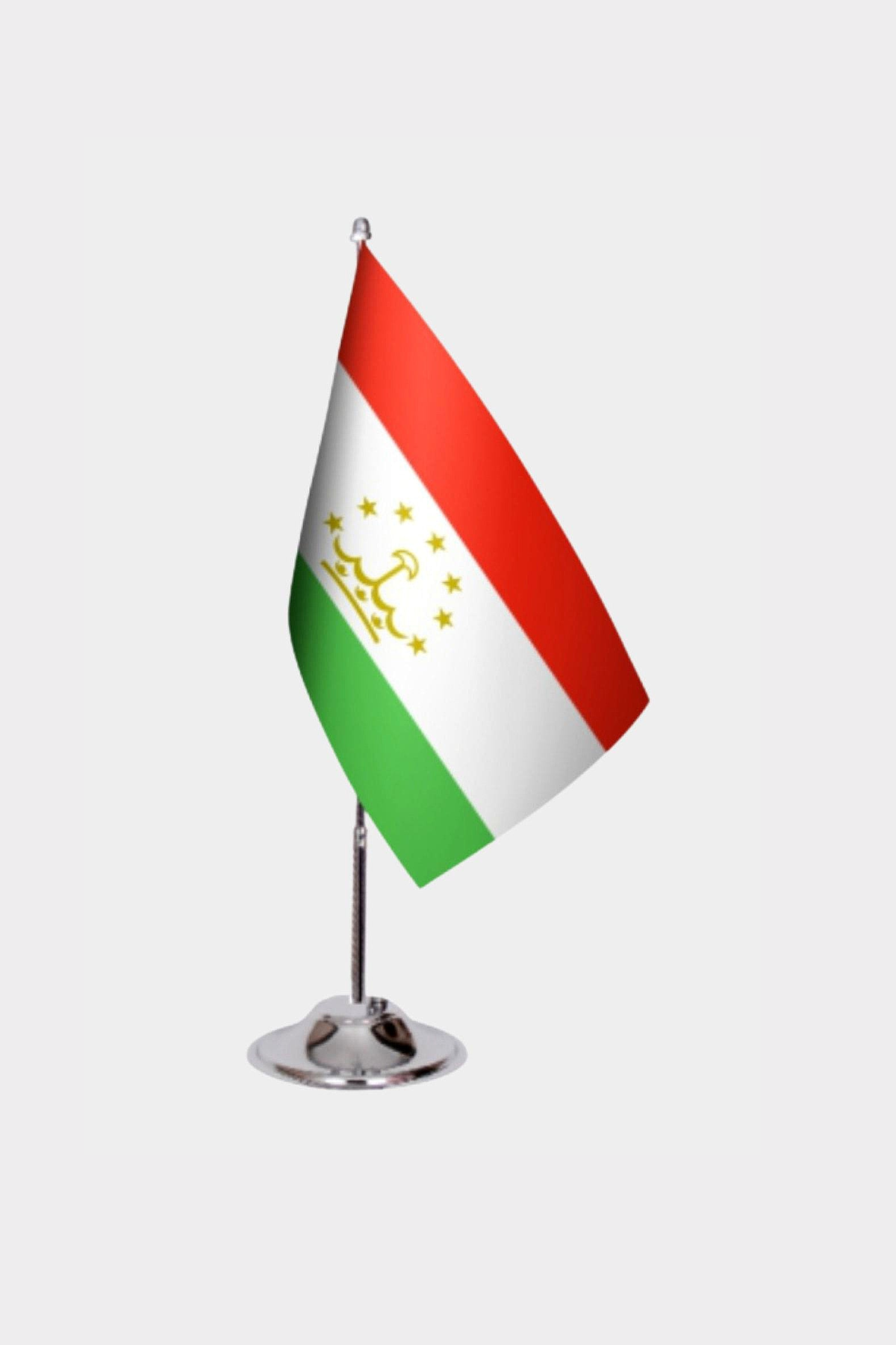 Tajikistan Desk Flag - Premium Double-Layer Satin with Chrome L-Shaped Stand | Professional Quality Country Desk Flag for Government Offices and Institutions