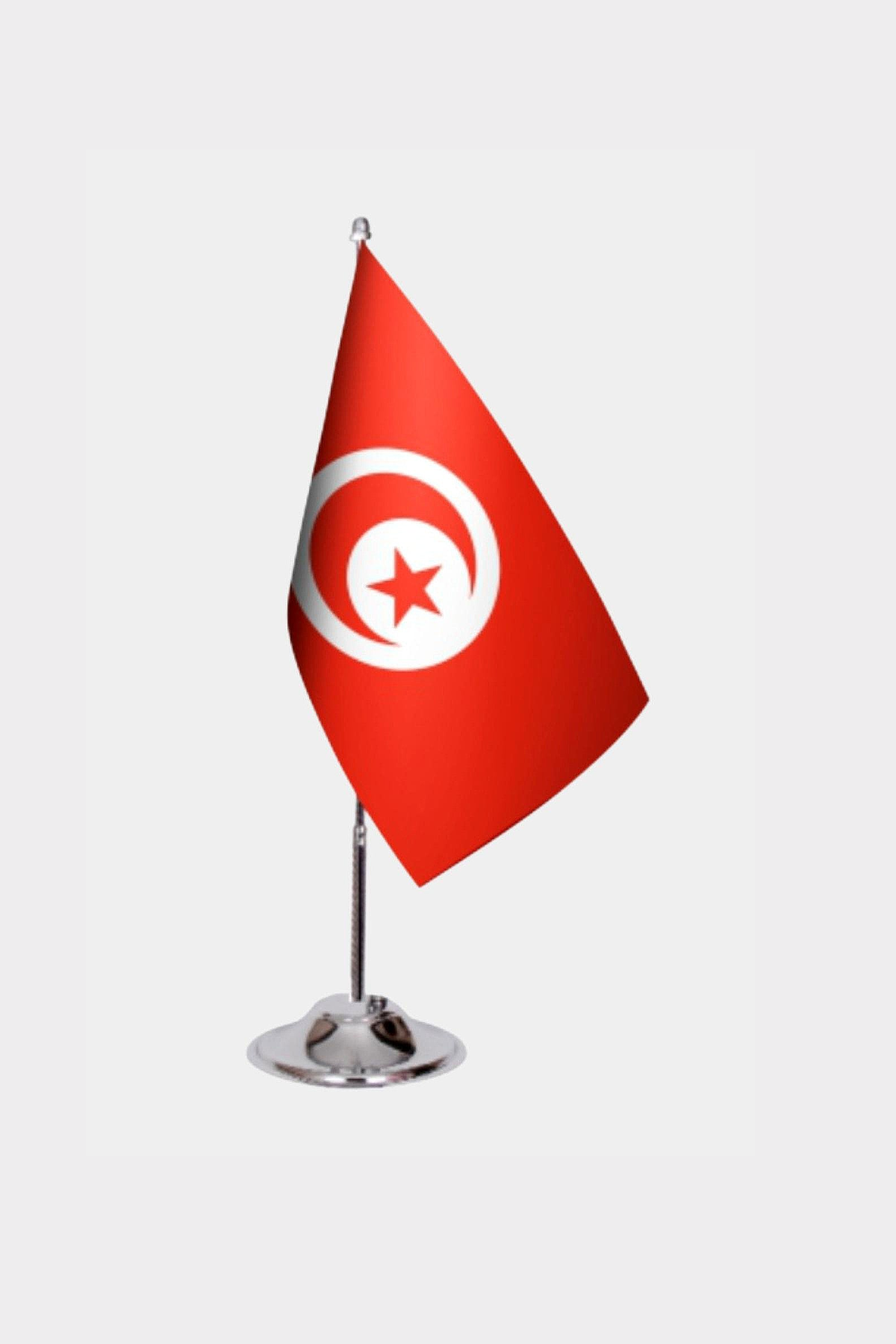 Tunisia Desk Flag - Premium Double-Layer Satin with Chrome L-Shaped Stand | Professional Quality Country Desk Flag for Government Offices and Institutions