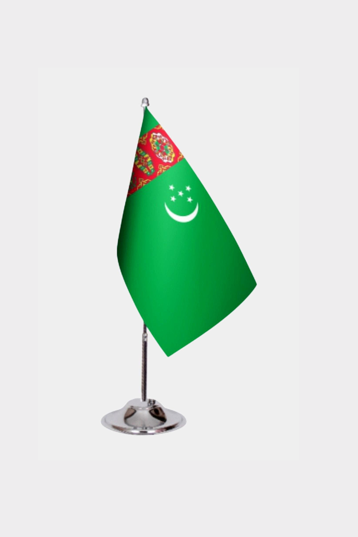 Turkmenistan Desk Flag - Premium Double-Layer Satin with Chrome L-Shaped Stand | Professional Quality Country Desk Flag for Government Offices and Institutions