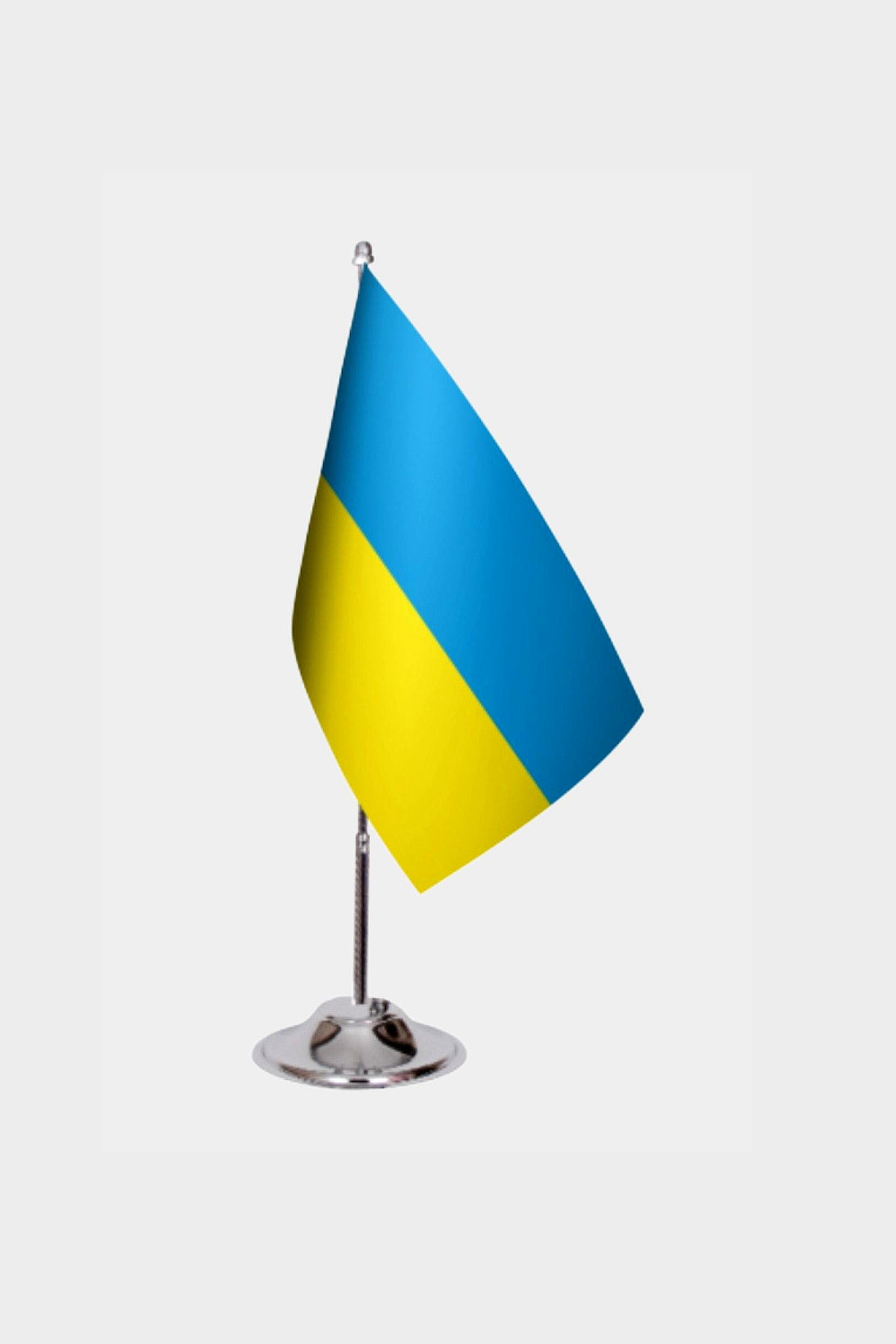 Ukraine Desk Flag - Premium Double-Layer Satin with Chrome L-Shaped Stand | Professional Quality Country Desk Flag for Government Offices and Institutions