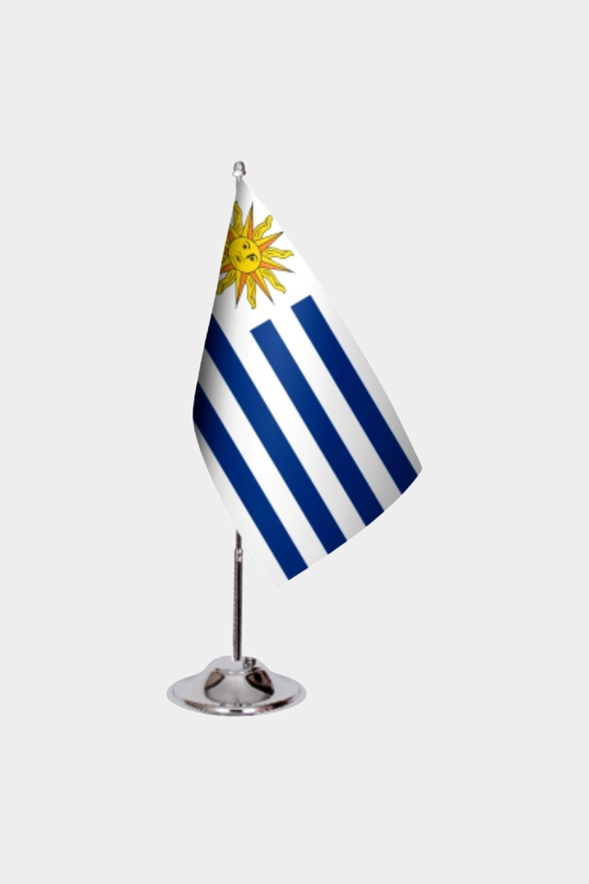 Uruguay Desk Flag - Premium Double-Layer Satin with Chrome L-Shaped Stand | Professional Quality Country Desk Flag for Government Offices and Institutions