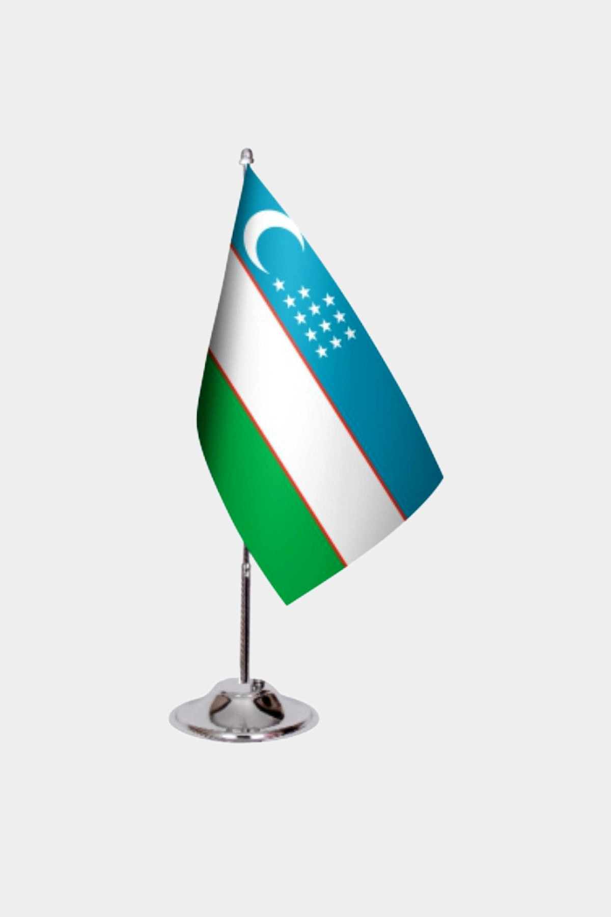 Uzbekistan Desk Flag - Premium Double-Layer Satin with Chrome L-Shaped Stand | Professional Quality Country Desk Flag for Government Offices and Institutions