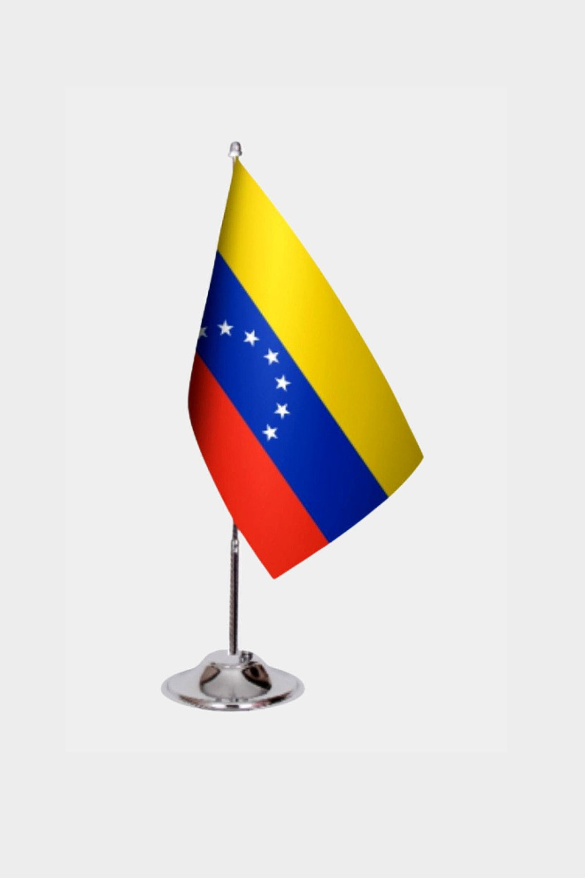 Venezuela Desk Flag - Premium Double-Layer Satin with Chrome L-Shaped Stand | Professional Quality Country Desk Flag for Government Offices and Institutions