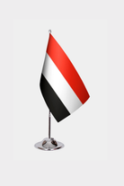 Yemen Desk Flag - Premium Double-Layer Satin with Chrome L-Shaped Stand | Professional Quality Country Desk Flag for Government Offices and Institutions