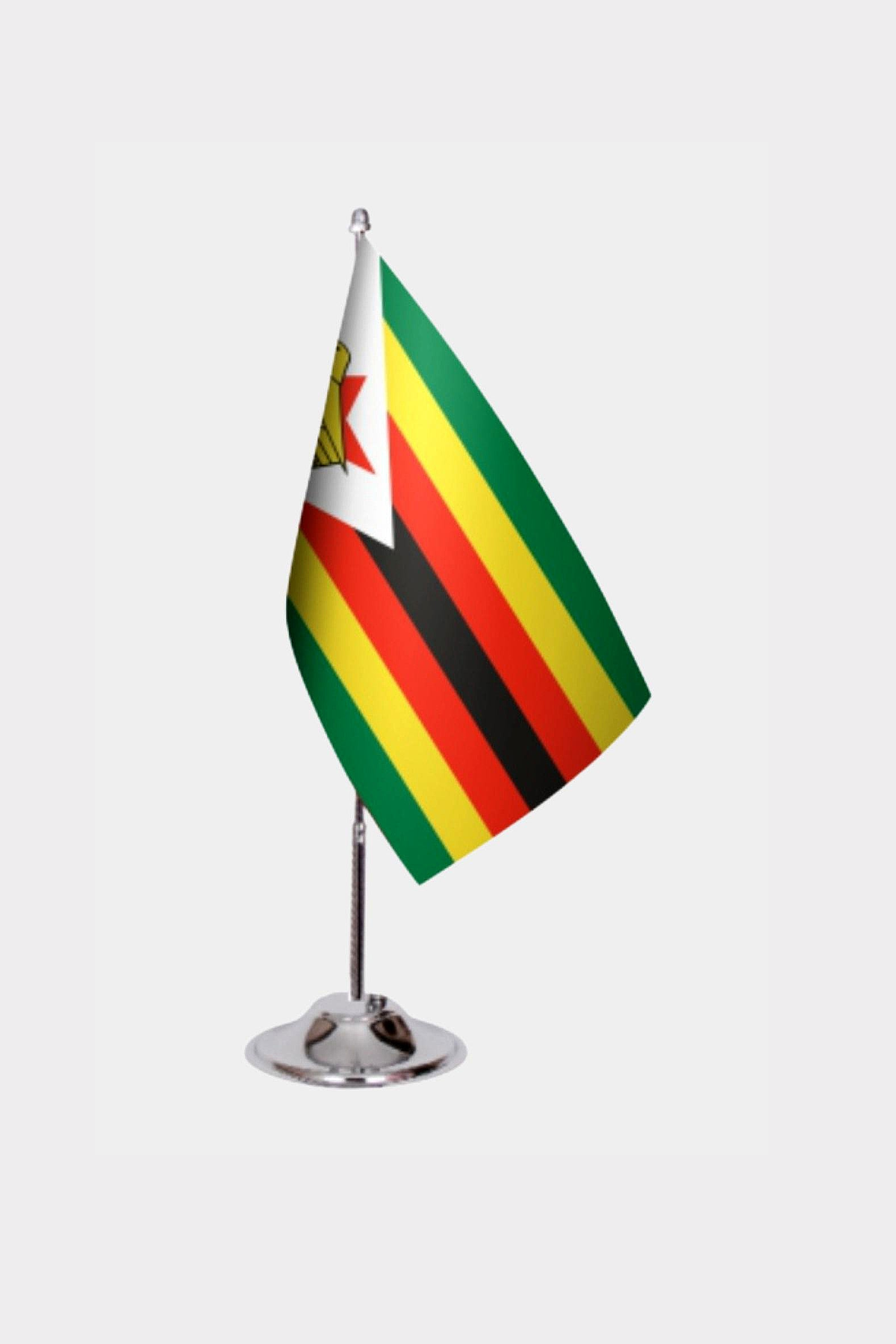 Zimbabwe Desk Flag - Premium Double-Layer Satin with Chrome L-Shaped Stand | Professional Quality Country Desk Flag for Government Offices and Institutions