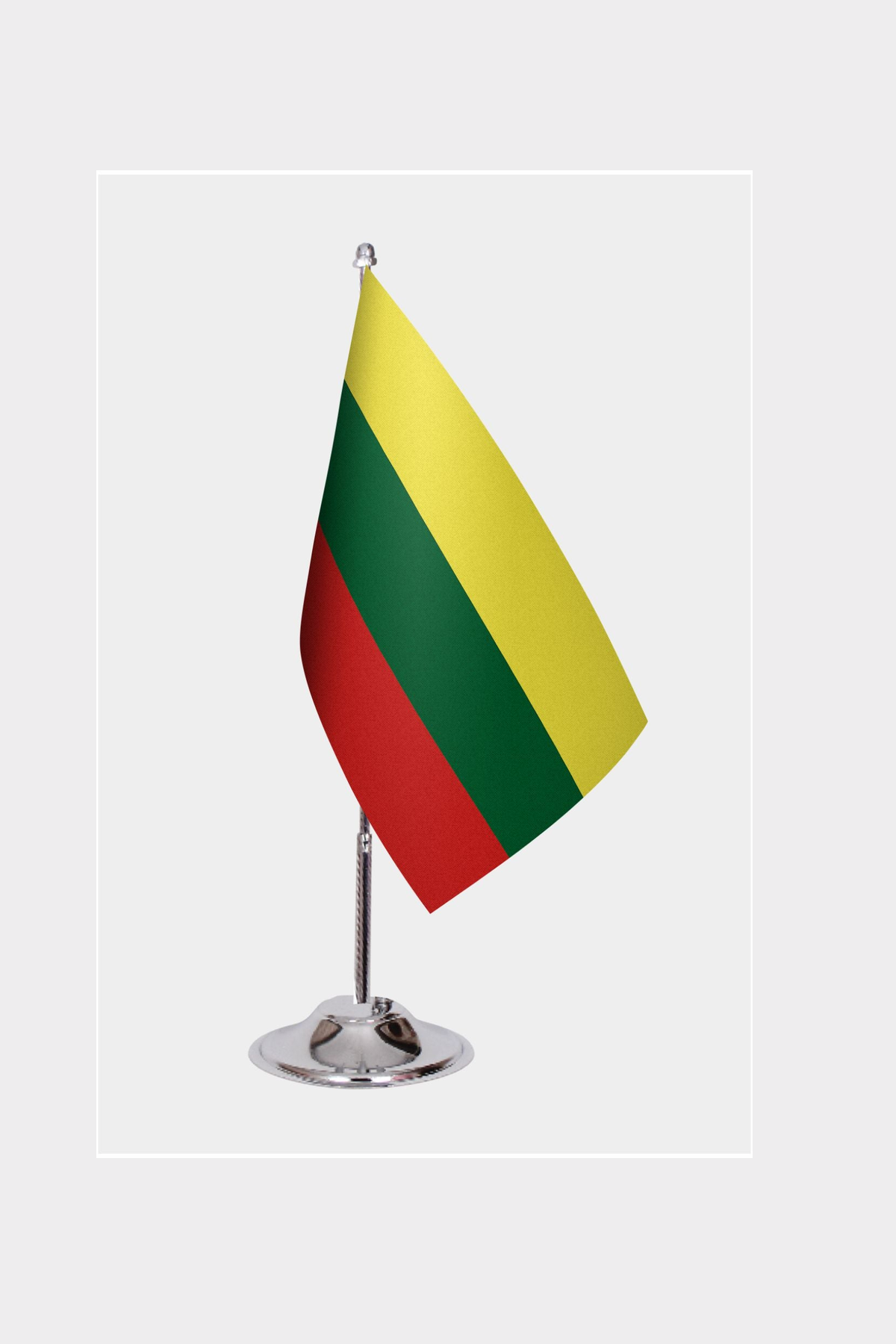 Lithuania Desk Flag - Premium Double-Layer Satin with Chrome L-Shaped Stand | Professional Quality Country Desk Flag for Government Offices and Institutions