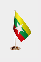 Birmania Gold Desk Flag - Premium Metal Stand