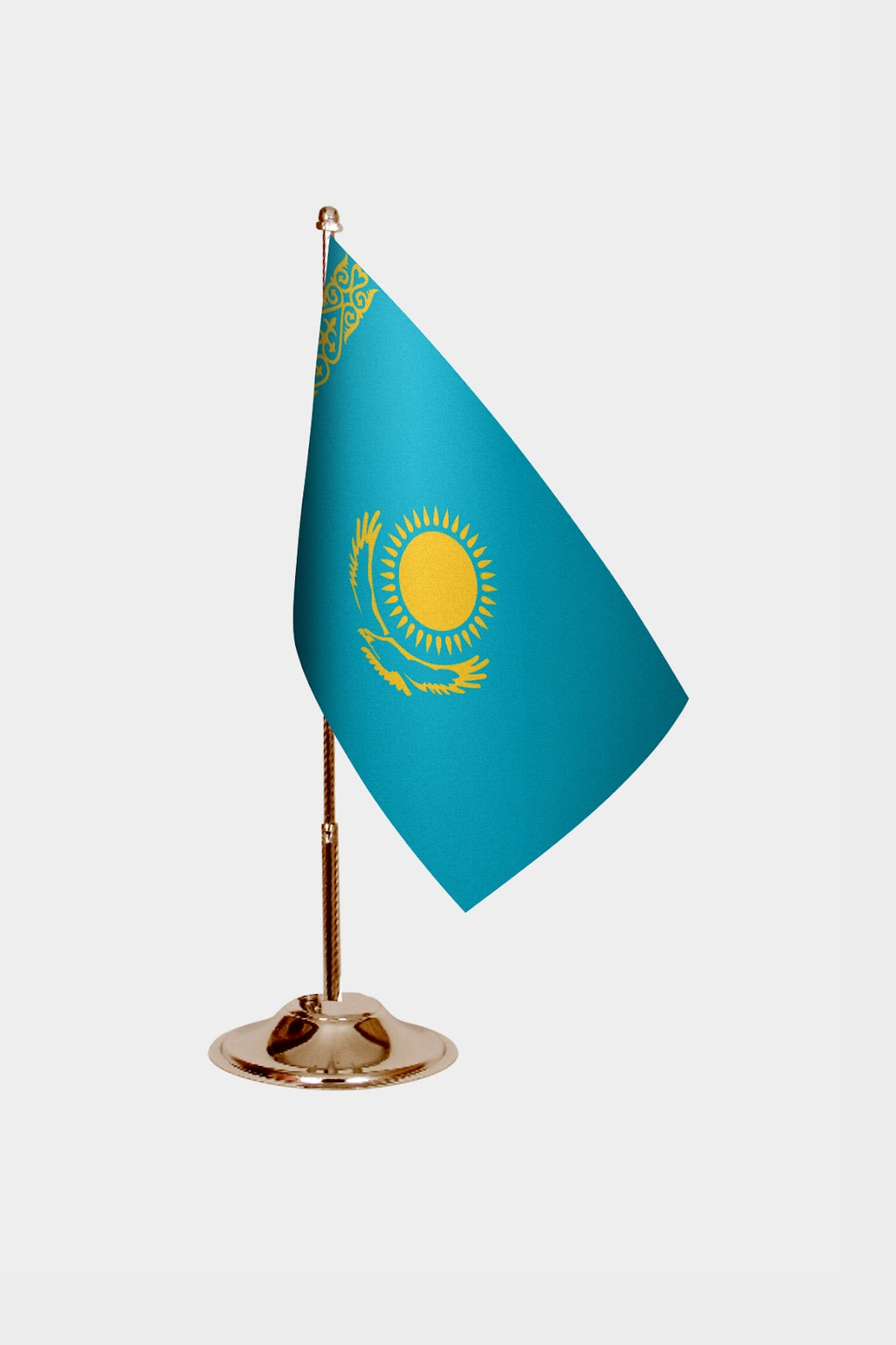Kazakhistan Gold Desk Flag - Premium Metal Stand