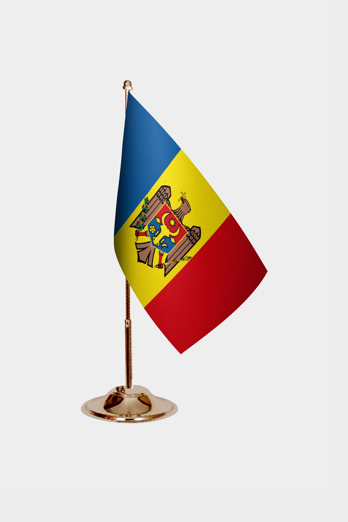 Moldova Gold Desk Flag - Premium Metal Stand