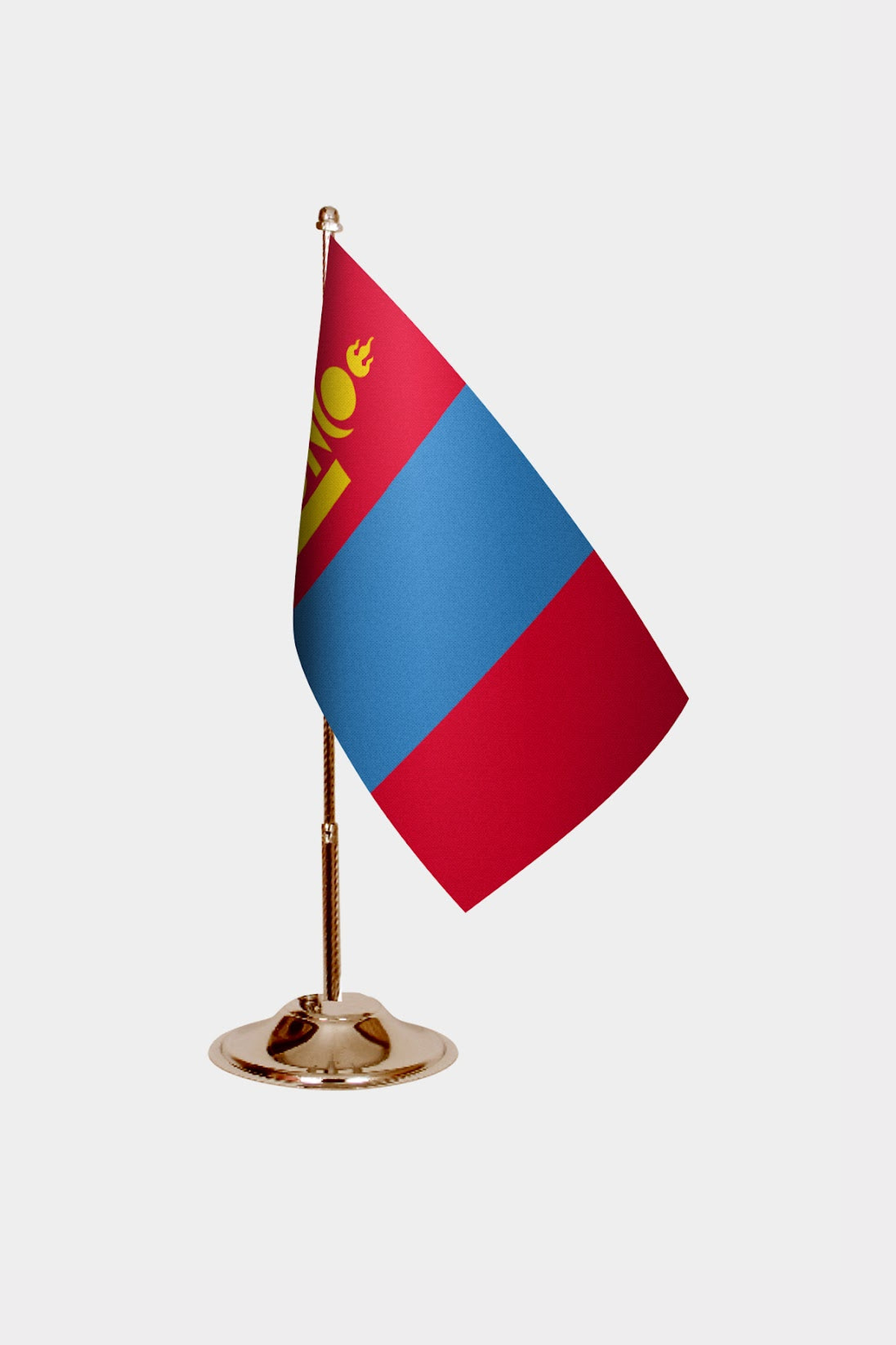 Mongolia Gold Desk Flag - Premium Metal Stand