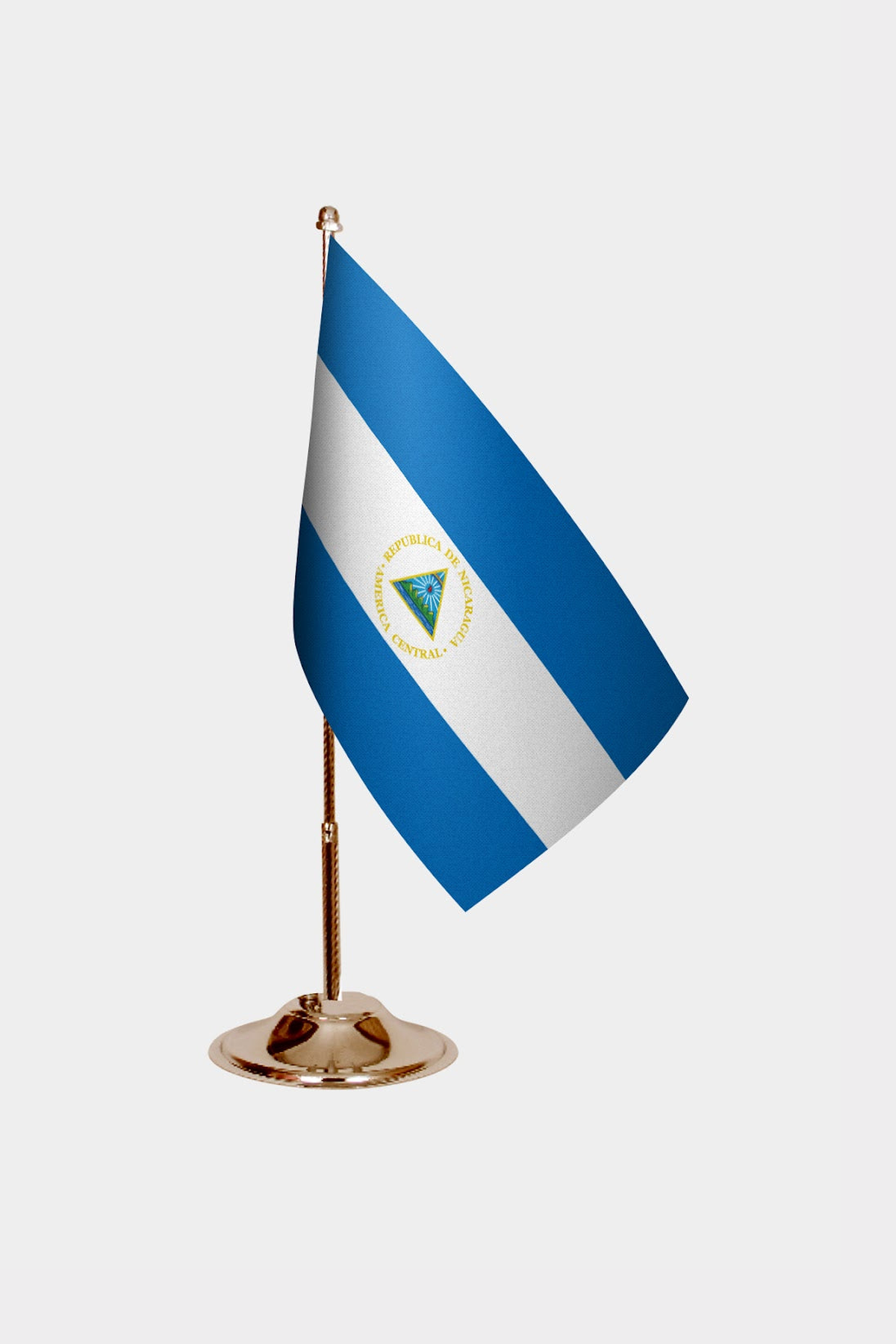 Nicaragua Gold Desk Flag - Premium Metal Stand