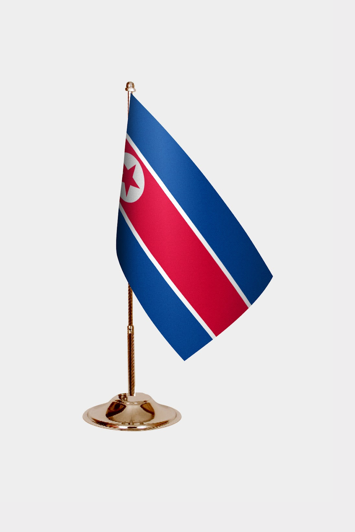 North Korea Gold Desk Flag - Premium Metal Stand