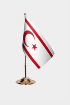 Northern Cyprus Turkish Republic Gold Desk Flag - Premium Metal Stand