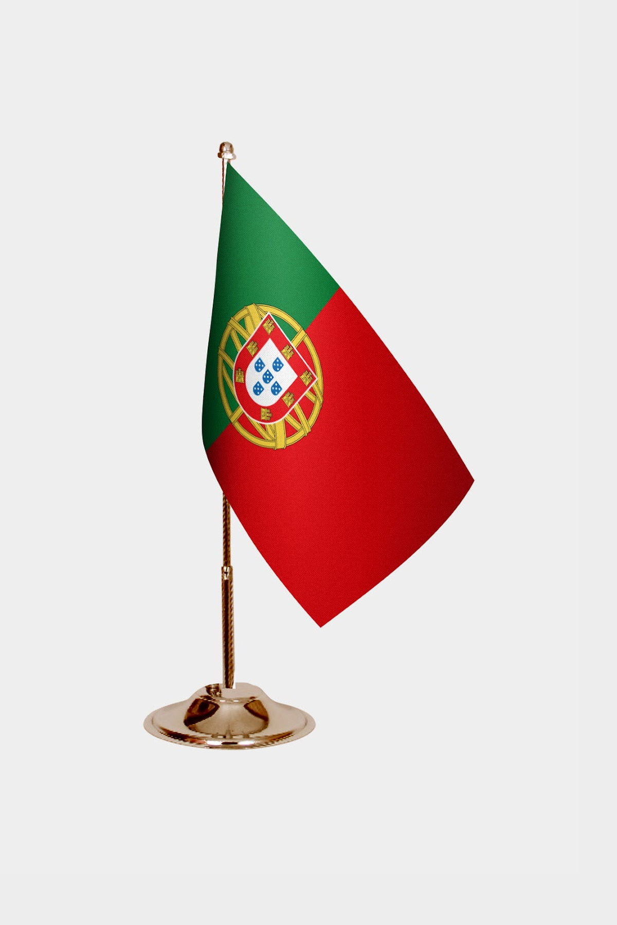 Portugal Gold Desk Flag - Premium Metal Stand