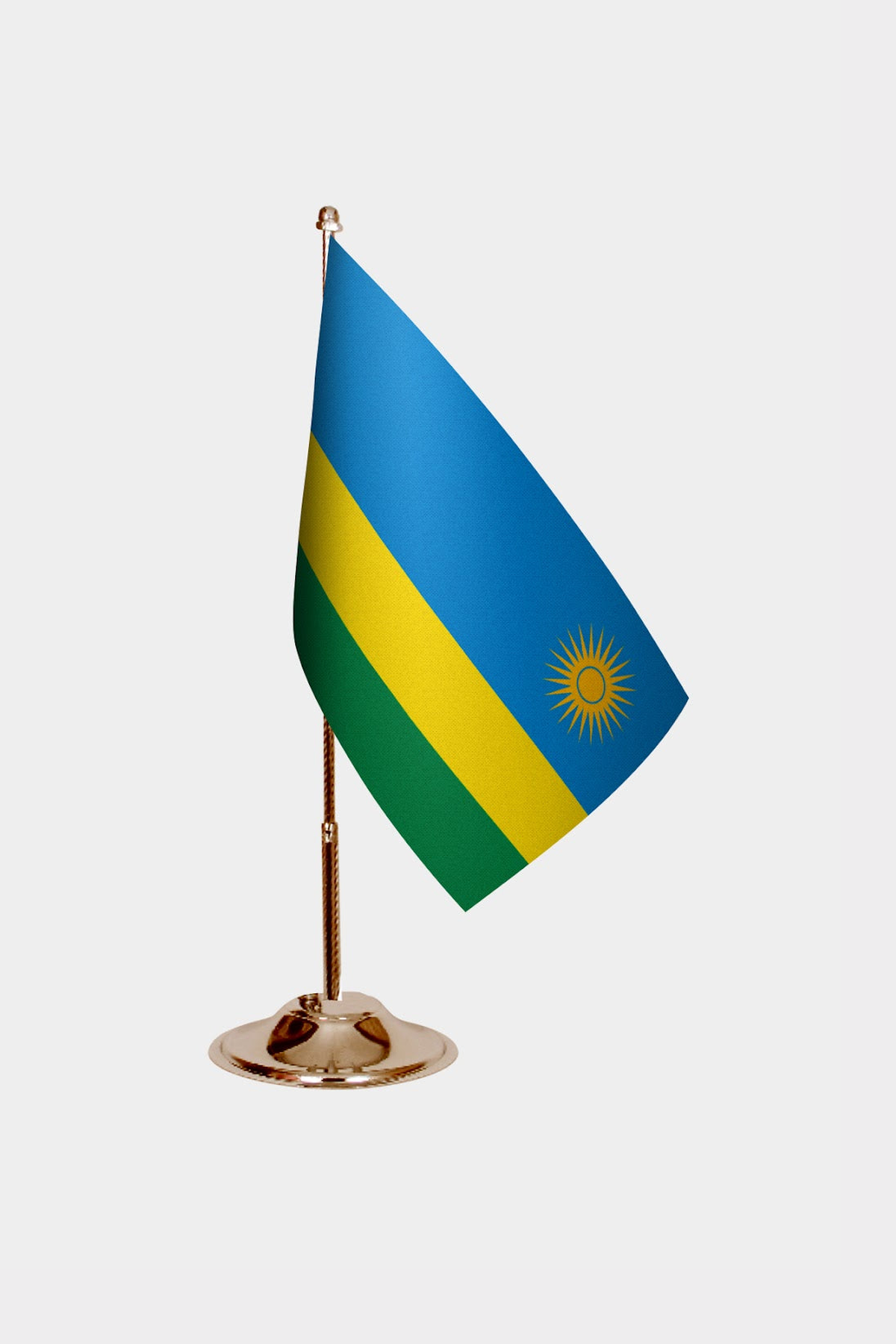 Rwanda Gold Desk Flag - Premium Metal Stand