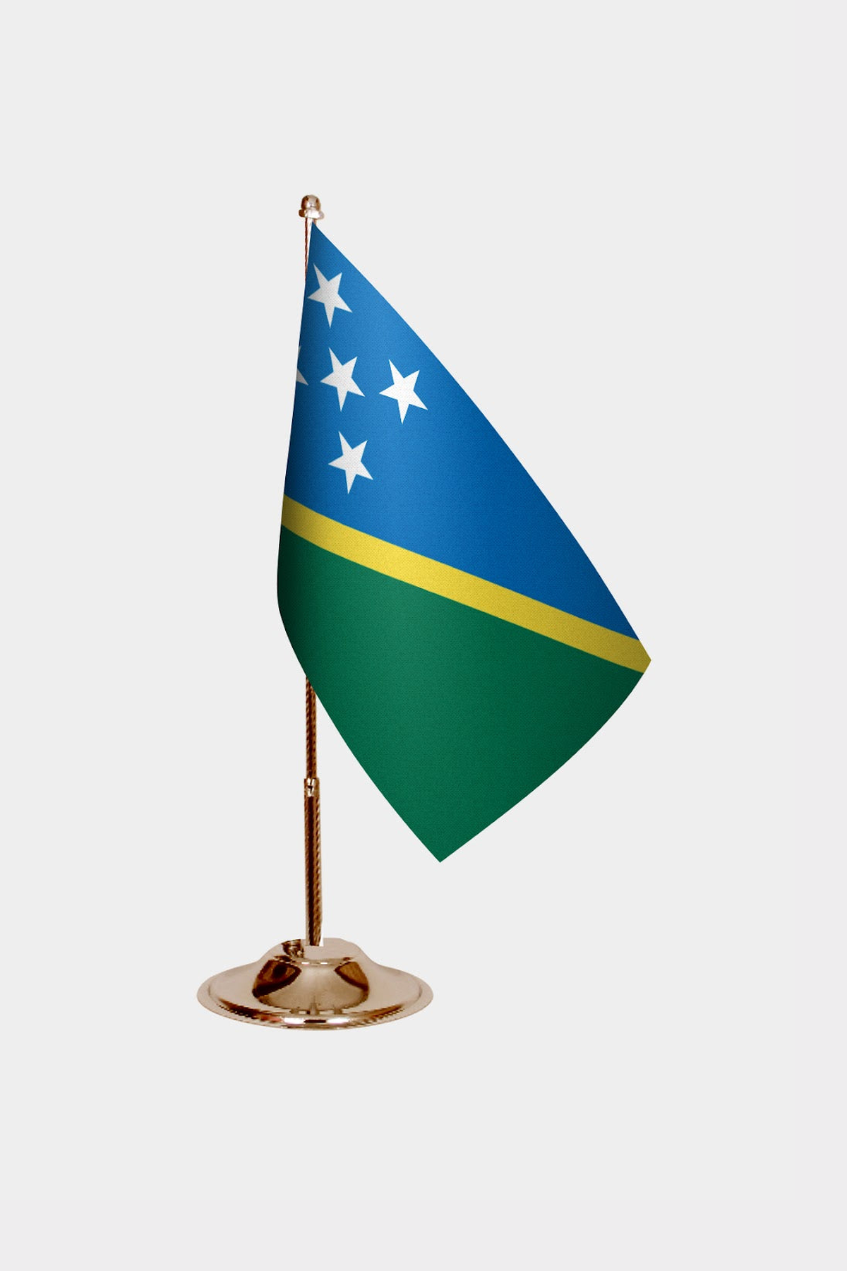 Solomon Islands Gold Desk Flag - Premium Metal Stand