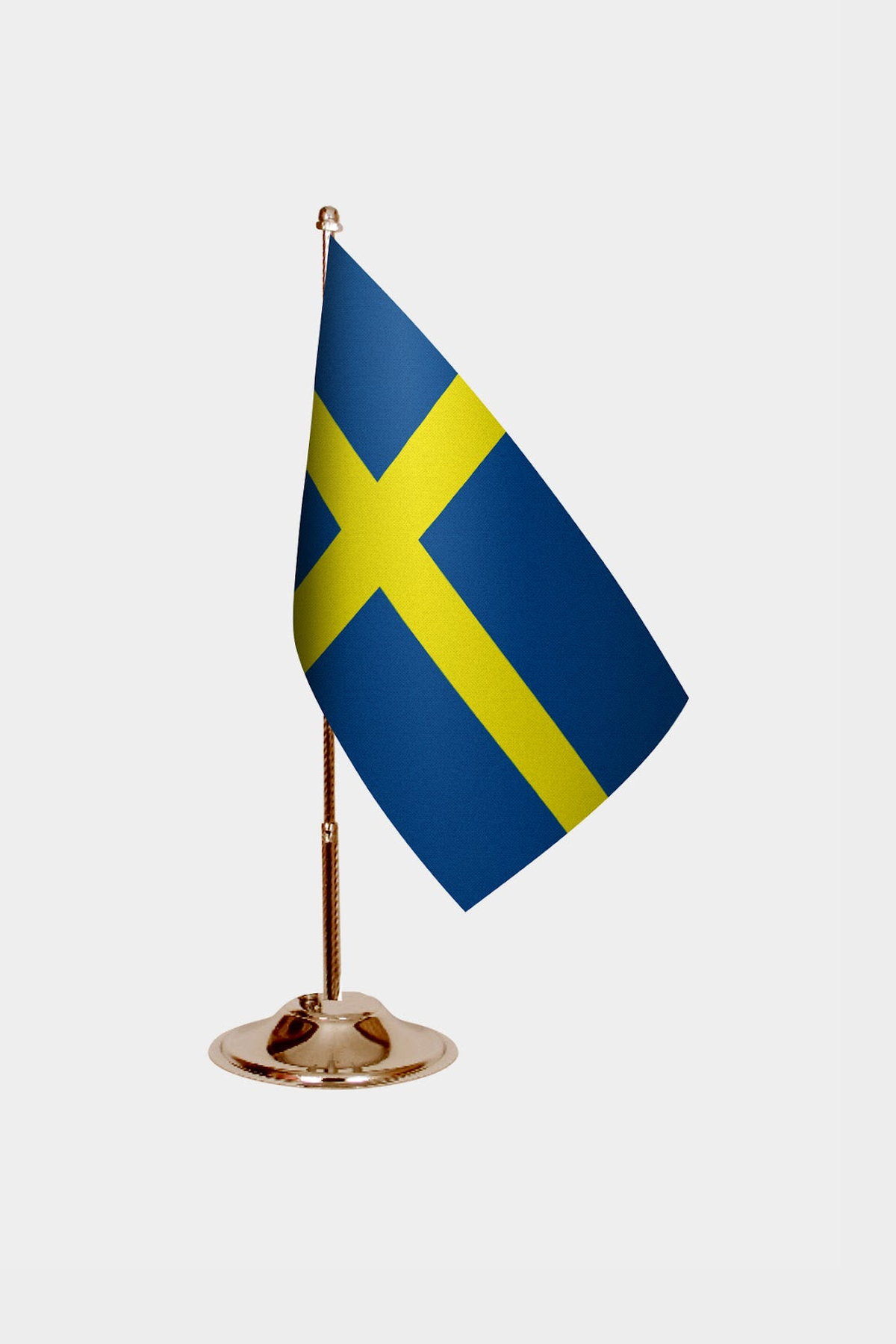 Sweden Gold Desk Flag - Premium Metal Stand