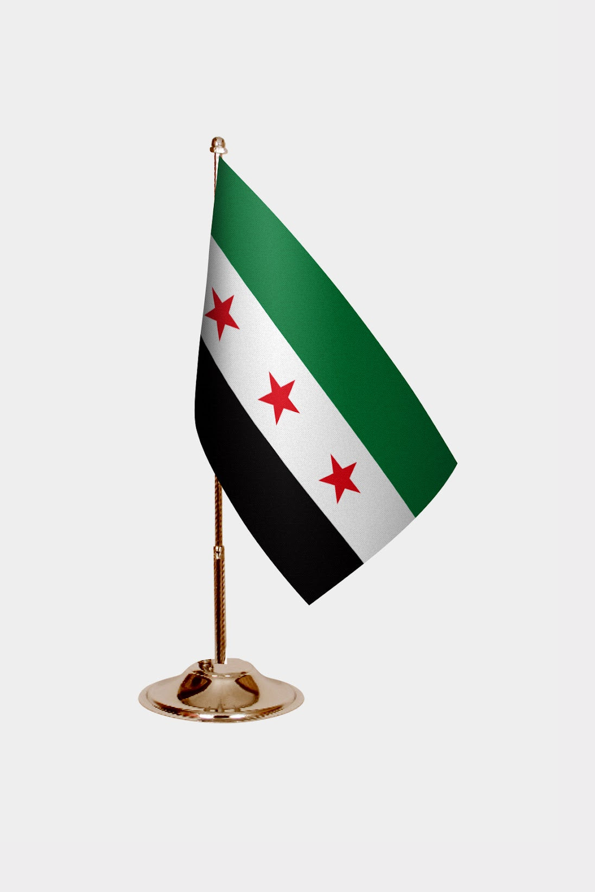 Syria Gold Desk Flag - Premium Metal Stand
