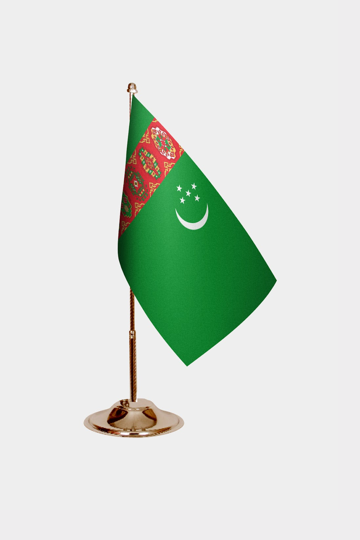 Turkmenistan Gold Desk Flag - Premium Metal Stand