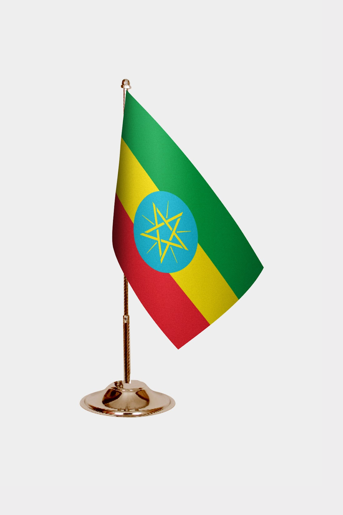 Ethiopia Gold Desk Flag - Premium Metal Stand