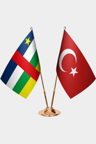 Central African Republic and Türkiye dual desk flag set with gold pedestal, satin office table flag