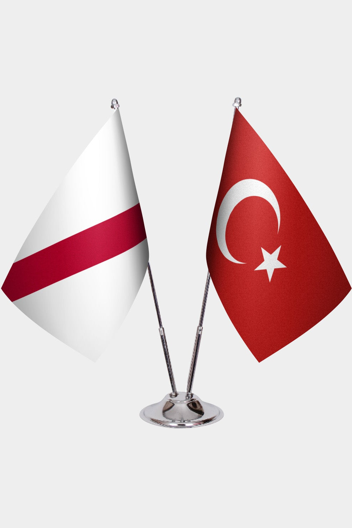 Namibia and Türkiye dual desk flag set with chrome silver pedestal, satin office table flag