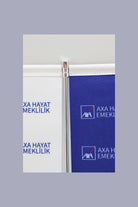 Logo Printed Swallowtail T-Shaped Desk Flag with chrome poles, 8 × 32 cm flags on a weighted base (3)