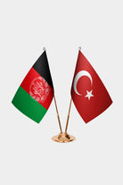 Afghanistan and Turkey desk flag set with gold pole and base