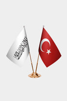 Afghanistan (New Flag) and Turkey desk flag set with gold pole and base