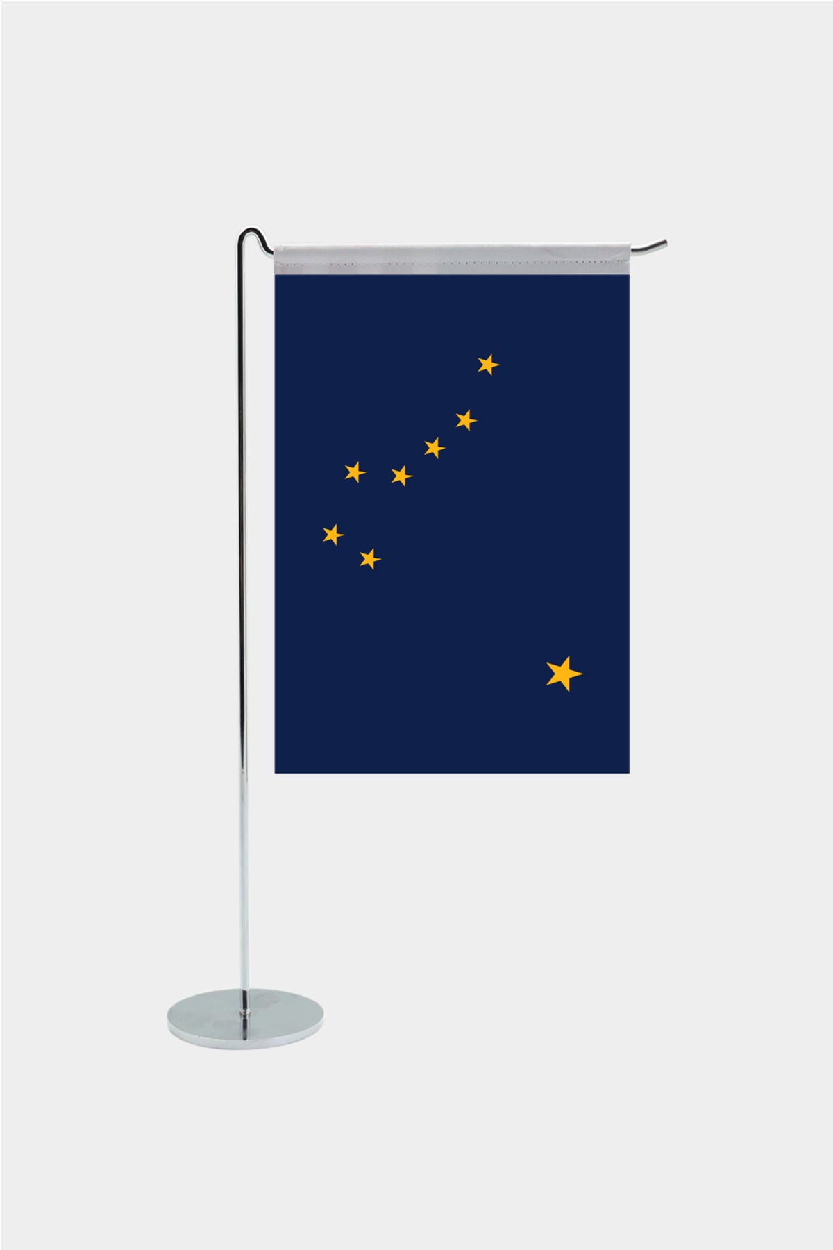 Alaska state desk flag with chrome L-shaped stand - premium double-layer satin office flag