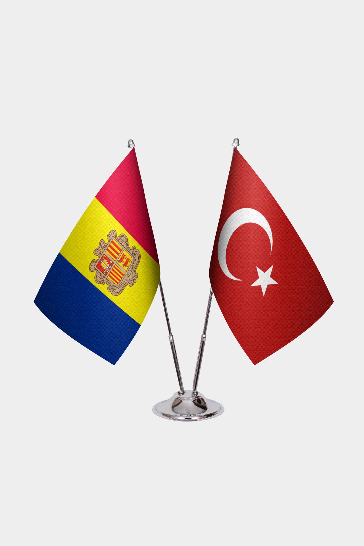 Andorra and Turkey desk flag set with chrome pole and base