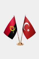 Angola and Turkey desk flag set with gold pole and base