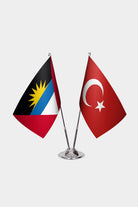 Antigua & Barbuda and Turkey desk flag set with chrome pole and base