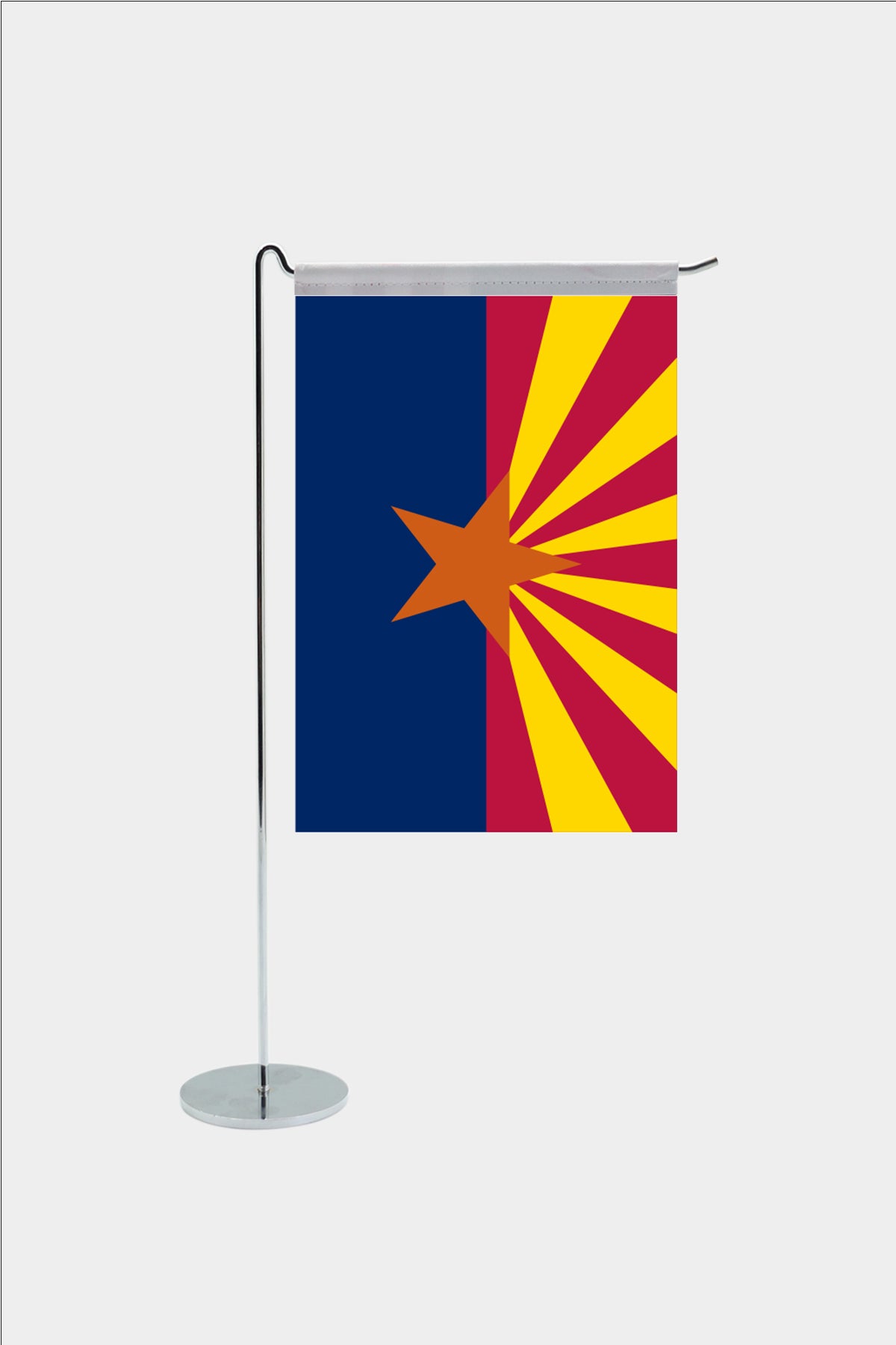 Arizona state desk flag with chrome L-shaped stand - premium double-layer satin office flag