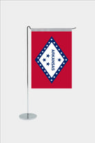 Arkansas state desk flag with chrome L-shaped stand - premium double-layer satin office flag
