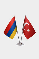Armenia and Turkey desk flag set with chrome pole and base