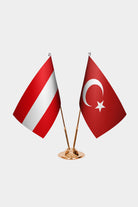 Austria and Turkey desk flag set with gold pole and base