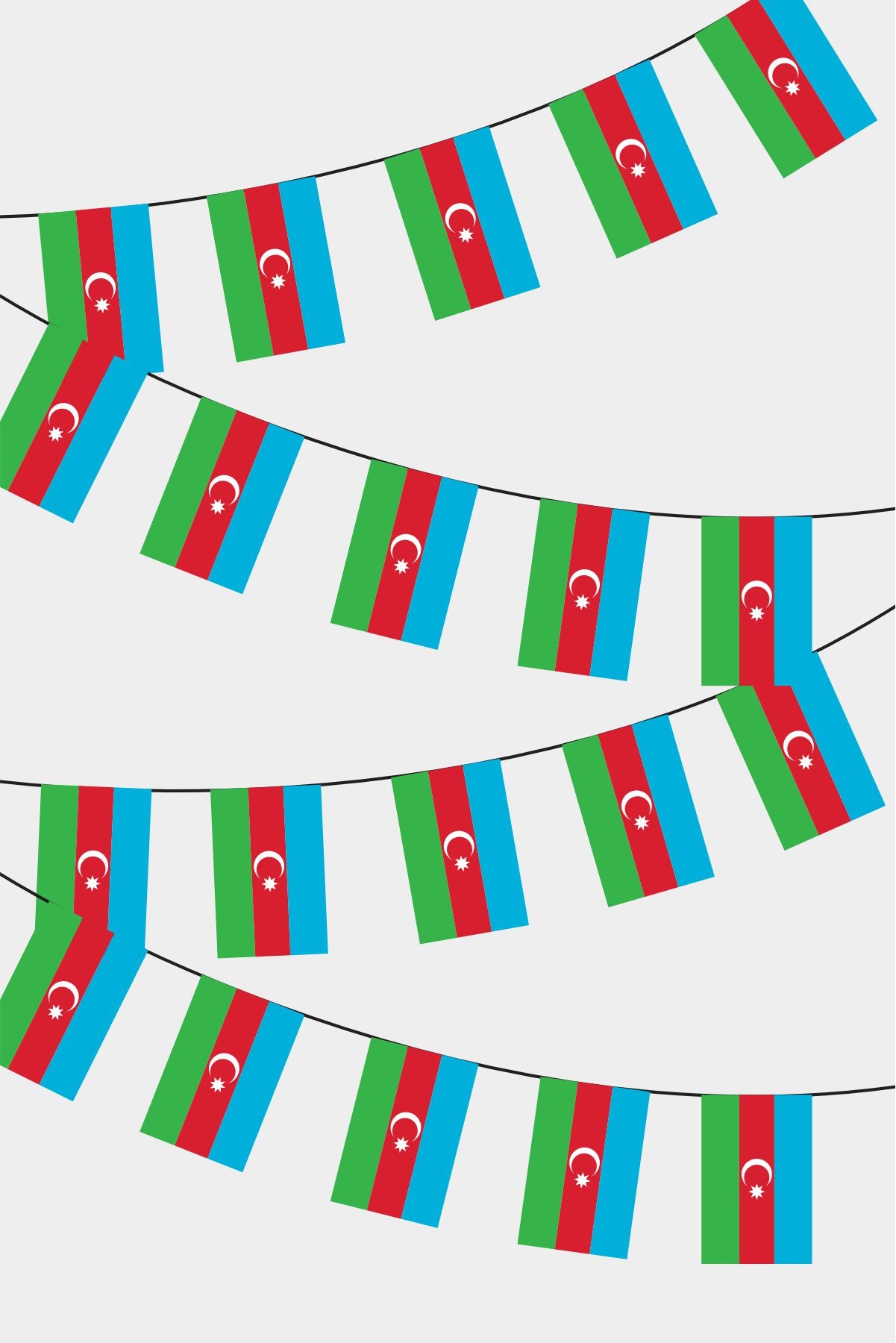 Azerbaijan Rectangular Flag Bunting - 50 Meters Premium String Flags for Party Decoration | Professional Quality Raschel Fabric